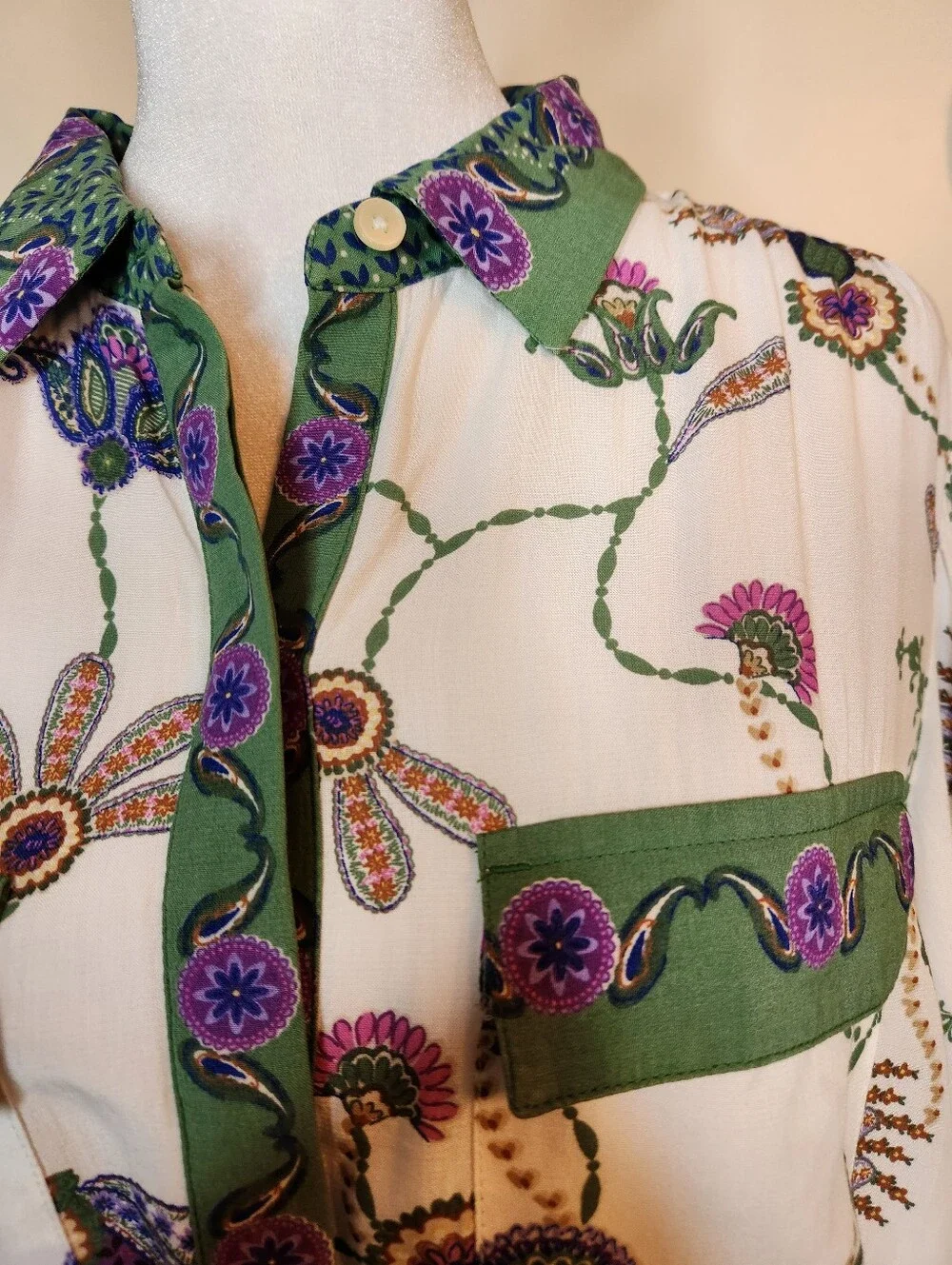 NEW Loft Floral Peacock Print Button Down Blouse Size Small